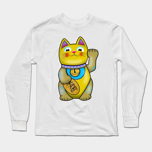 Cute Maneki Neko Lucky Cat Long Sleeve T-Shirt by Space Truck